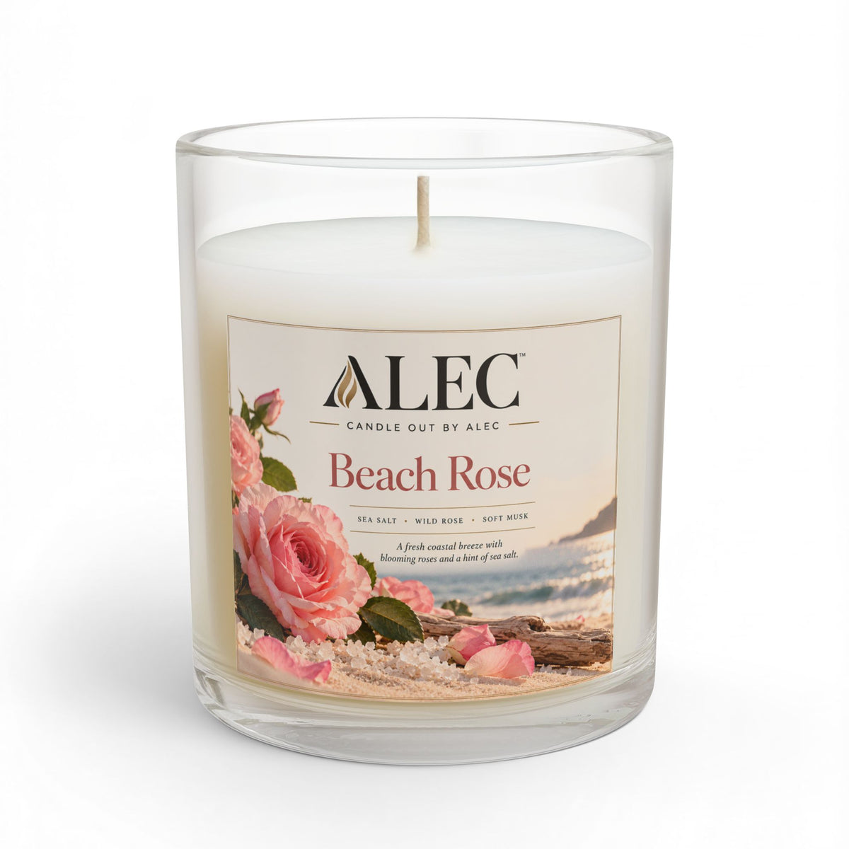 Beach Rose Scented Glass Candle