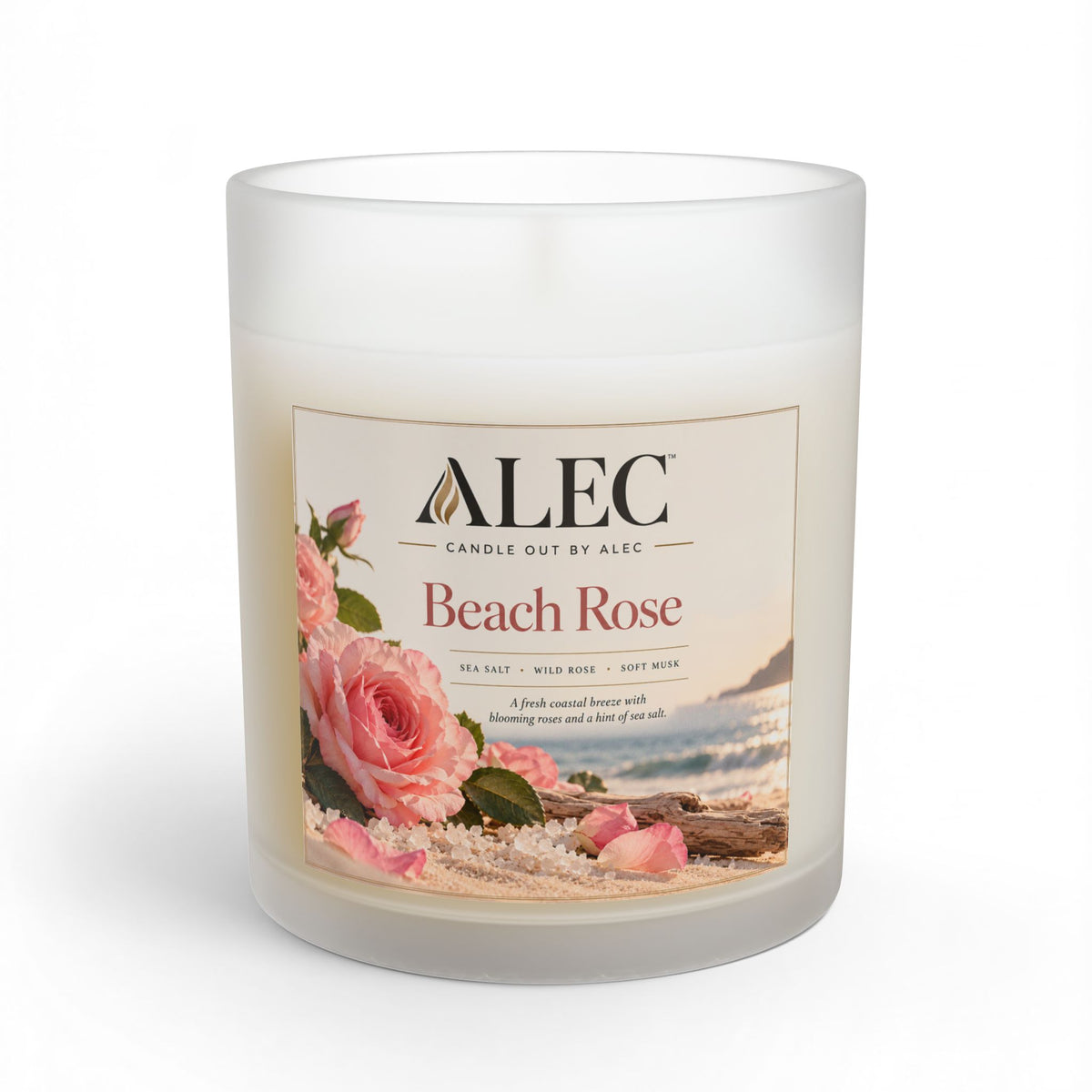 Beach Rose Scented Glass Candle