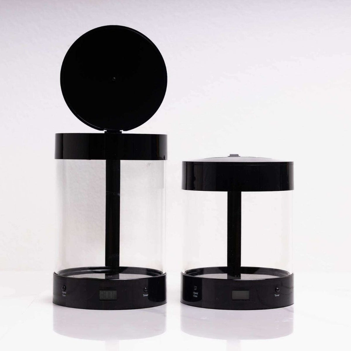 ALEC in Black Gloss, Large with lid open and Small with lid closed