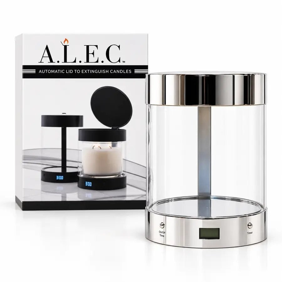 ALEC glass candle holder in Silver with its gift box