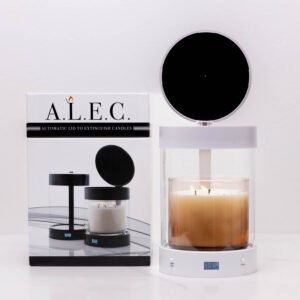 A.L.E.C Automatic candle extinguisher, next to packaging