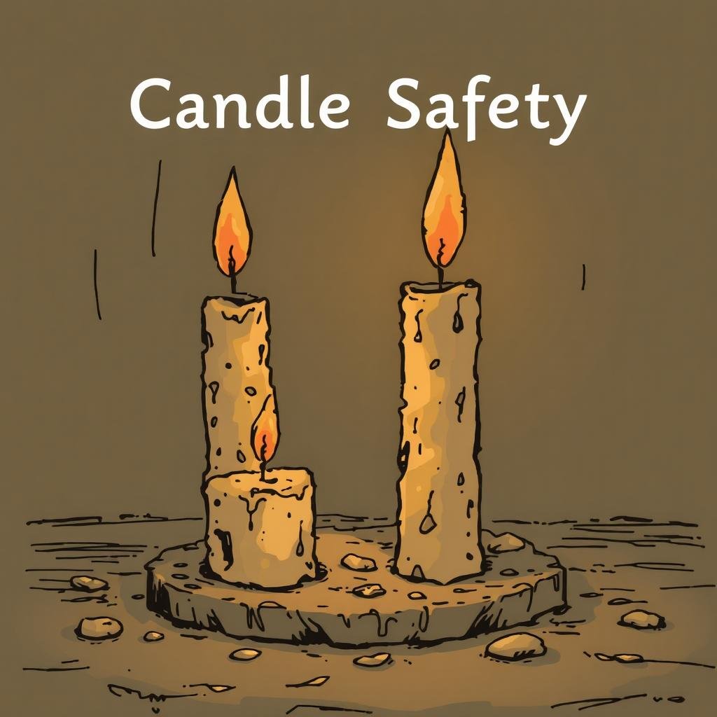Illustration of three lit candles on a stone base with "Candle Safety" text above